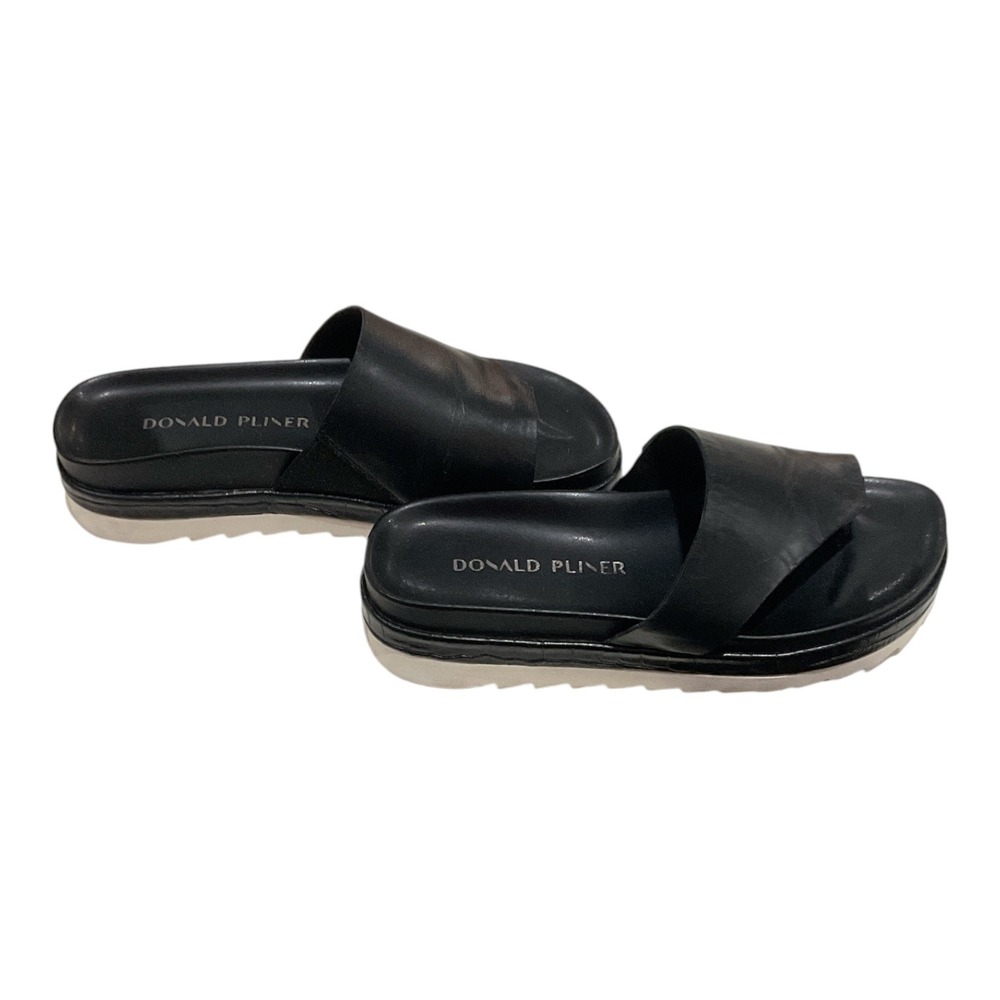 Donald Pliner Lyla Black Leather Platform Thong Sandals Womens 5M soft - Picture 3 of 5
